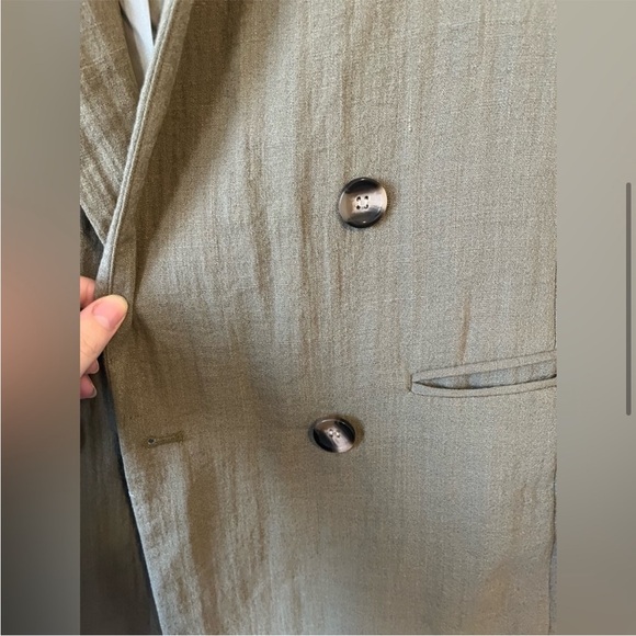 H&M | double breasted olive linen blazer - Picture 6 of 9